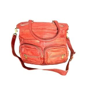 Liebeskind Berlin Anny Fire Red Leather Multi Pocket Satchel Crossbody Bag y2k